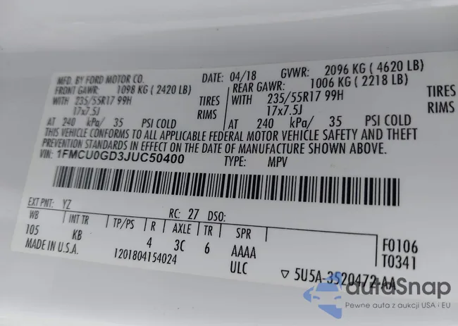 1FMCU0GD3JUC50400: 43164161