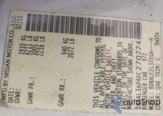 1N4AL3AP4FC270774: 43164175