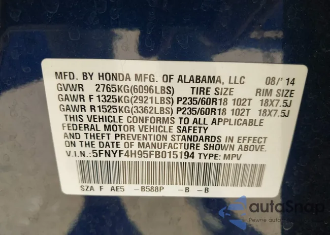 5FNYF4H95FB015194: 43164392