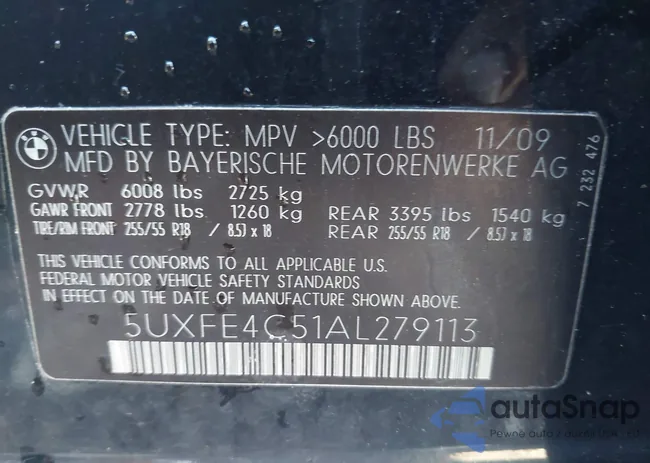 5UXFE4C51AL279113: 43164525