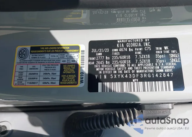 5XYK43DF3RG142847: 43164594