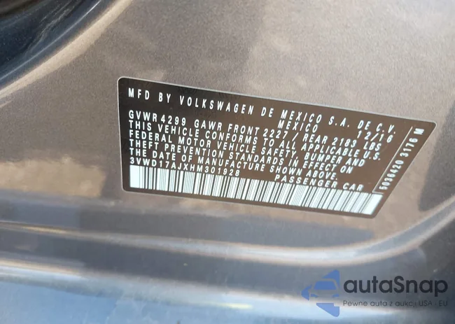 3VWD17AJXHM301928: 43163700