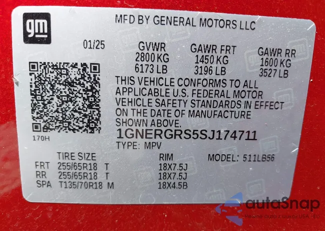 1GNERGRS5SJ174711: 43165102