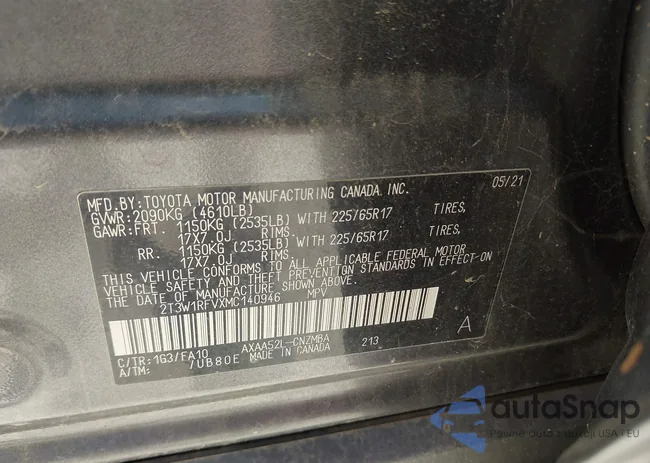 2T3W1RFVXMC140946: 43165108