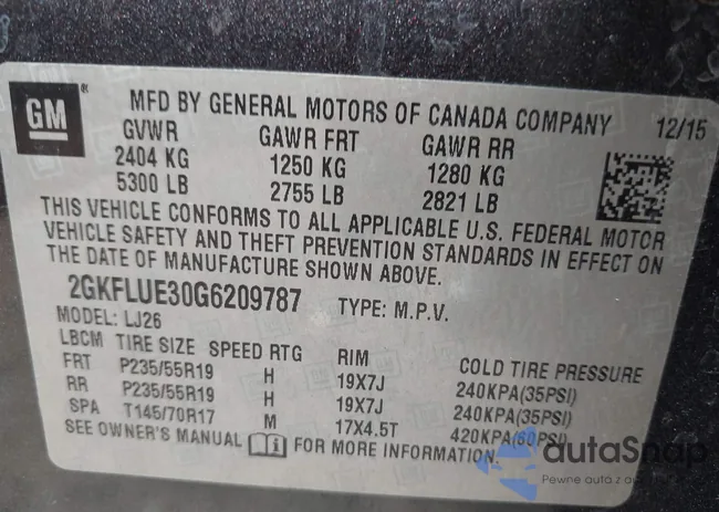 2GKFLUE30G6209787: 43165311