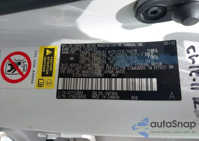 2T2ZK1BA4CC079367: 43165377