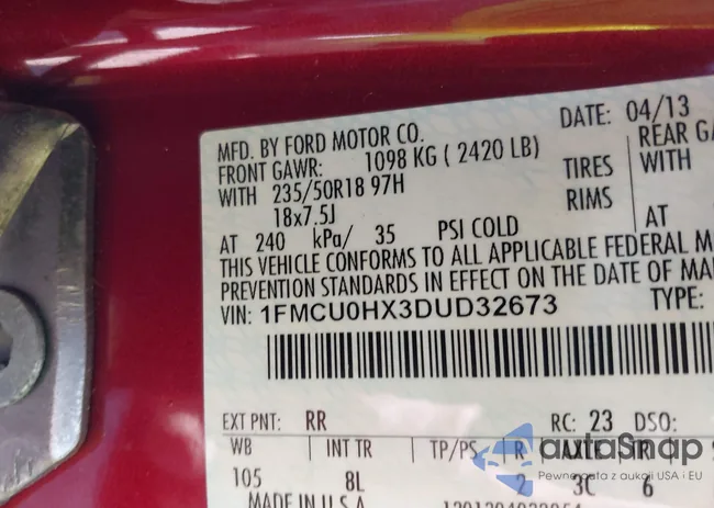 1FMCU0HX3DUD32673: 43165399