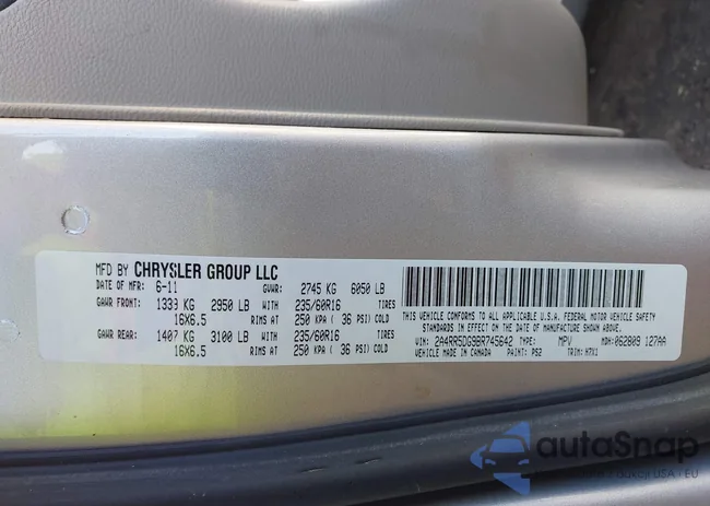 2A4RR5DG9BR745642: 43165443