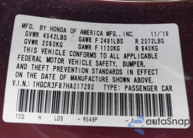 1HGCR3F87HA017290: 43164642