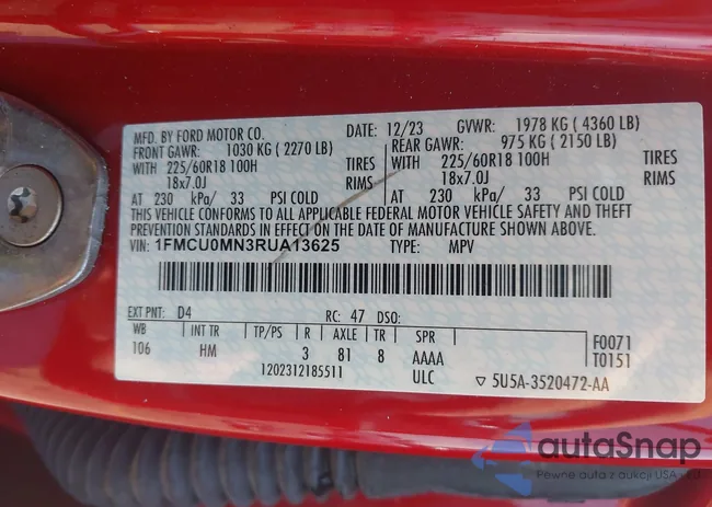 1FMCU0MN3RUA13625: 43164913