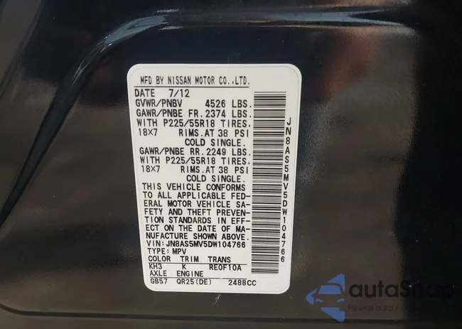 JN8AS5MV5DW104766: 43166033