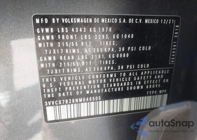 3VVCX7B28NM046505: 43166166