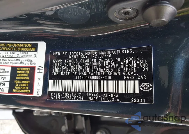 4T1BD1EB9GU055316: 43166340