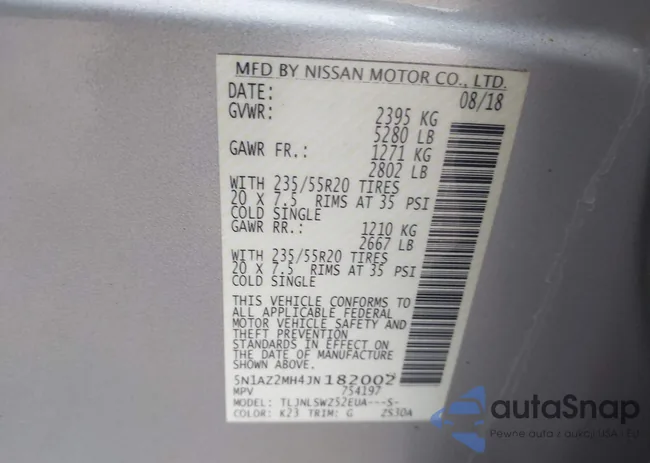 5N1AZ2MH4JN182002: 43166348