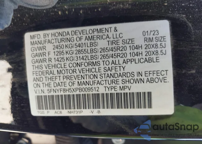 5FNYF8H5XPB009512: 43166360