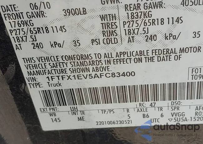 1FTFX1EV5AFC83400: 43166437