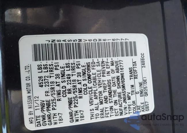 JN8AS5MV6DW616777: 43166475