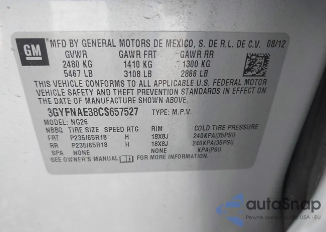 3GYFNAE38CS657527: 43166490