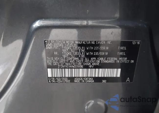 2T3NFREV4HW339896: 43166492