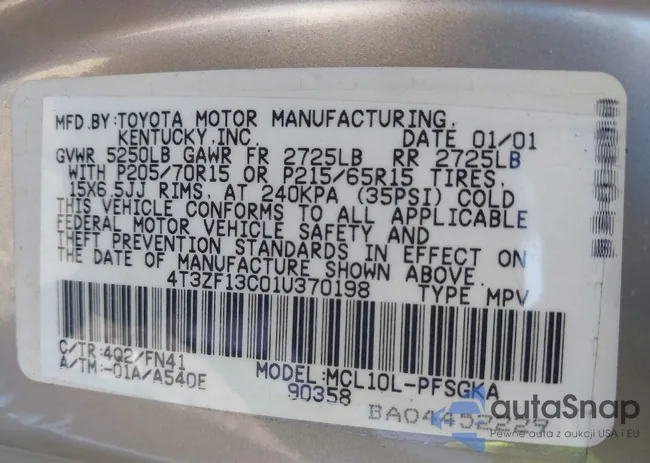 4T3ZF13C01U370198: 43166507