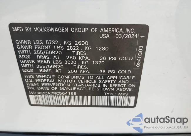 1V2JR2CA7RC564166: 43166533