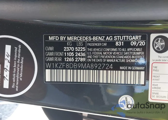 W1KZF8DB9MA892724: 43166558