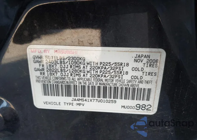 JA4MS41X77U010259: 43165648