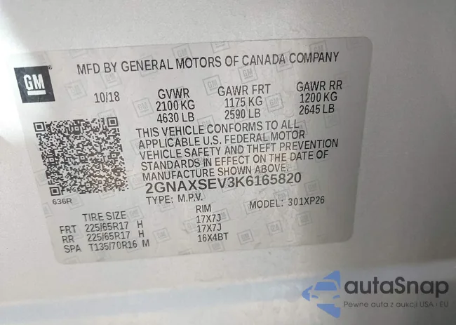 2GNAXSEV3K6165820: 43165694