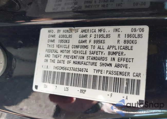 1HGCM56437A034674: 43165786