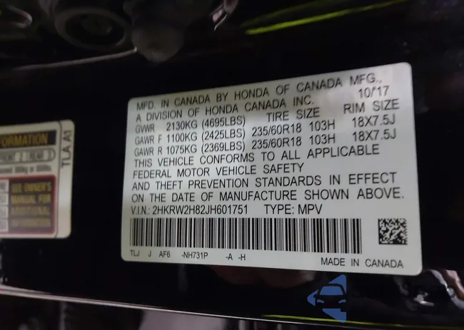 2HKRW2H82JH601751: 43165866