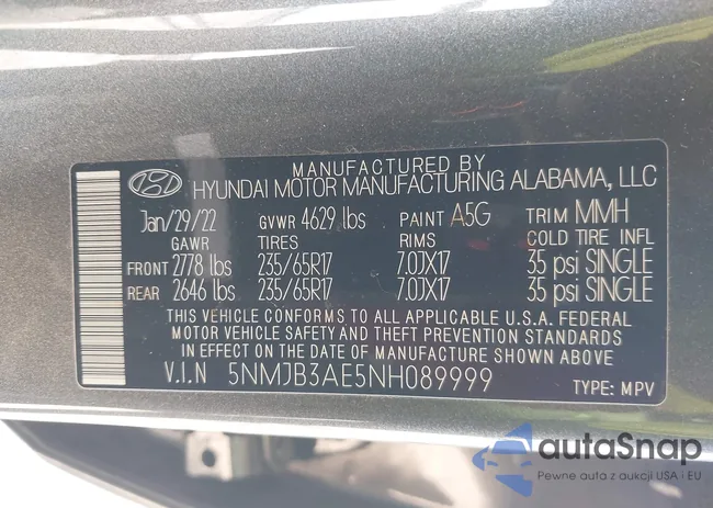 5NMJB3AE5NH089999: 43165956