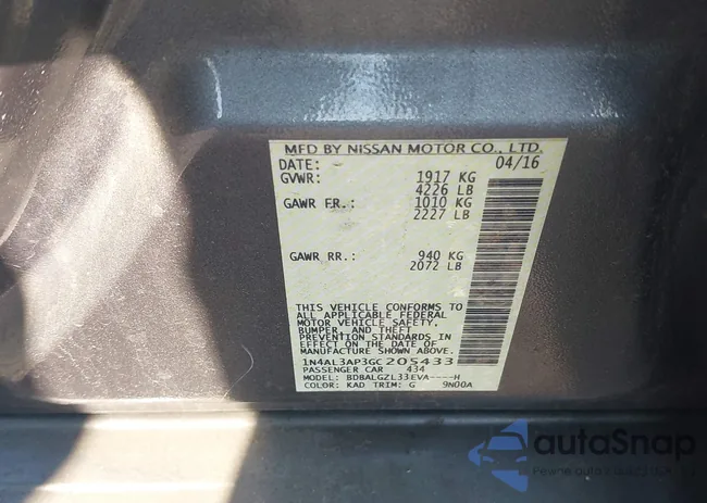 1N4AL3AP3GC205433: 43167102