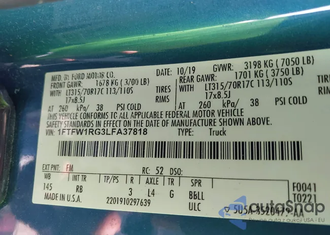 1FTFW1RG3LFA37818: 43167155