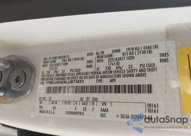 1FMCU0G6XLUB73853: 43167244