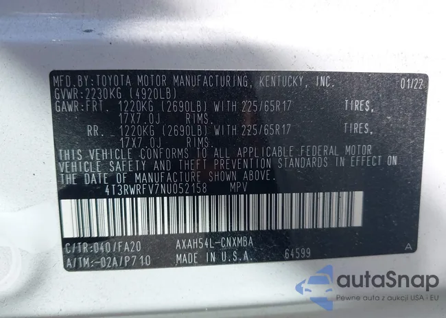 4T3RWRFV7NU052158: 43167304