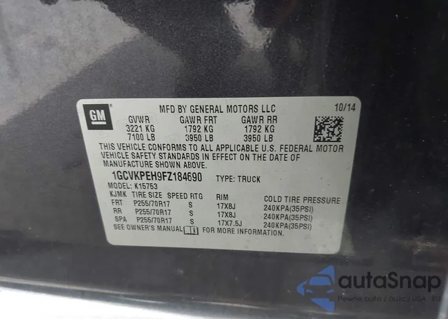 1GCVKPEH9FZ184690: 43167312