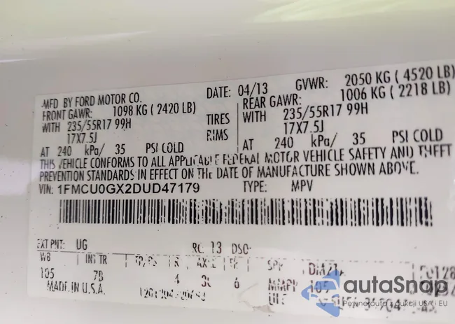 1FMCU0GX2DUD47179: 43167332