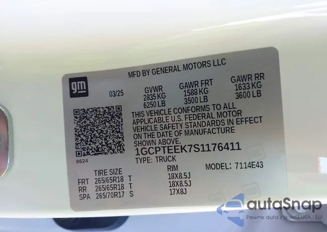 1GCPTEEK7S1176411: 43167340