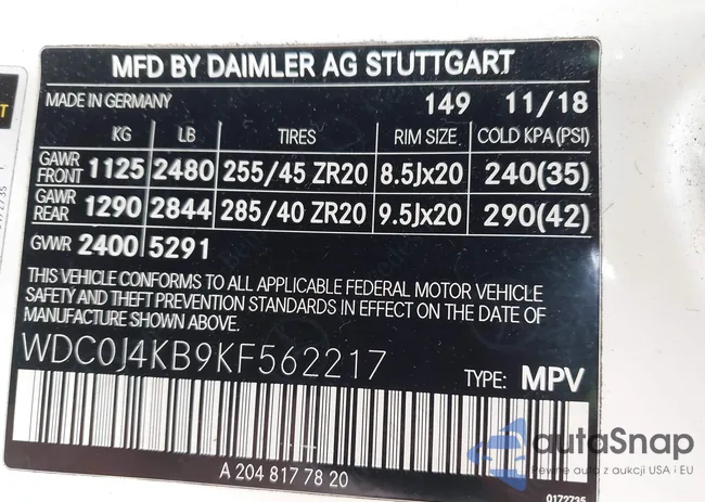 WDC0J4KB9KF562217: 43167351