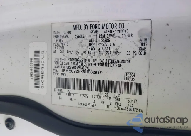 1FMEU72EX6UB62937: 43167382