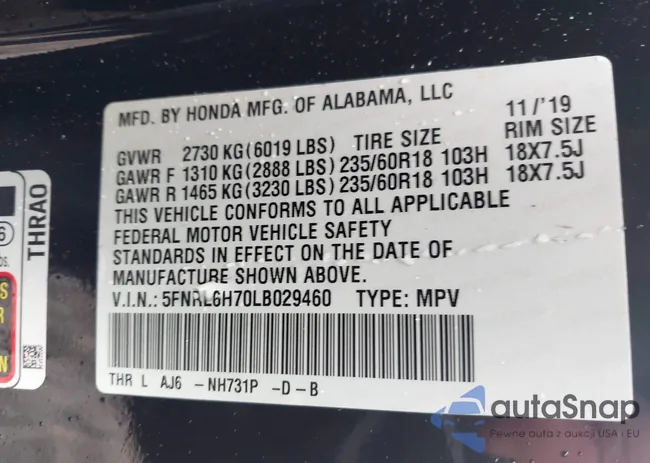 5FNRL6H70LB029460: 43167404