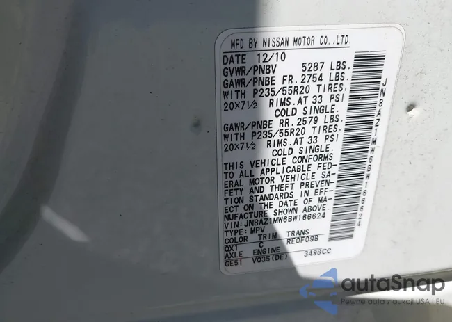 JN8AZ1MW6BW166624: 43167412