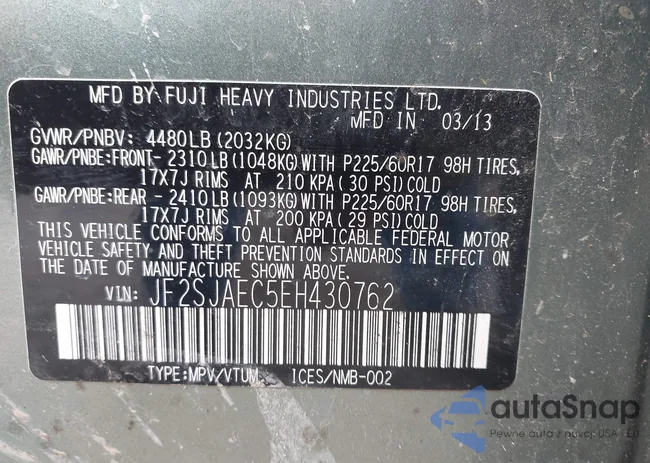 JF2SJAEC5EH430762: 43167463
