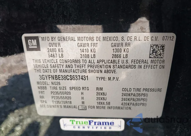 3GYFNBE38CS637431: 43167517