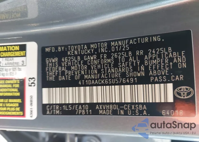 4T1DAACK6SU576491: 43166641