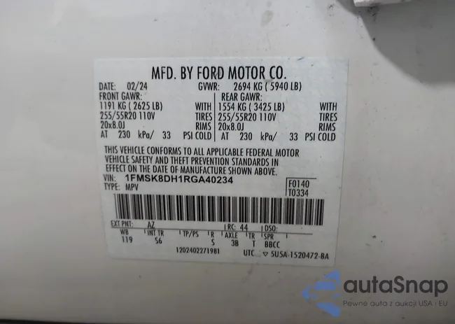 1FMSK8DH1RGA40234: 43168003