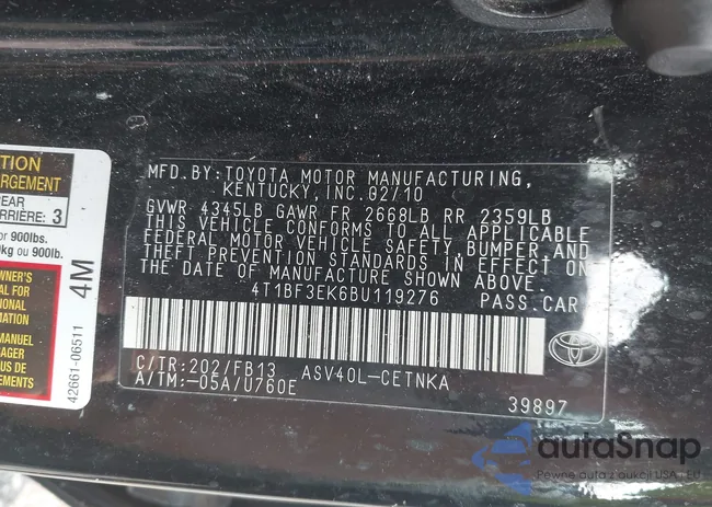 4T1BF3EK6BU119276: 43168029