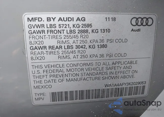 WA1A4AFY3K2029053: 43168087