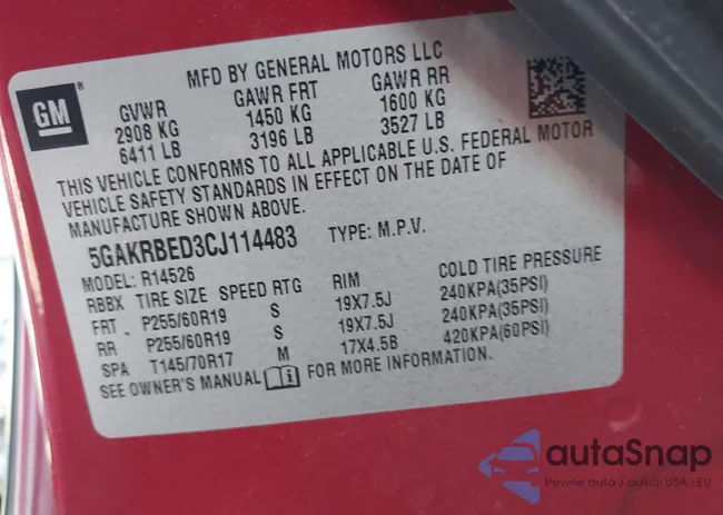 5GAKRBED3CJ114483: 43168228