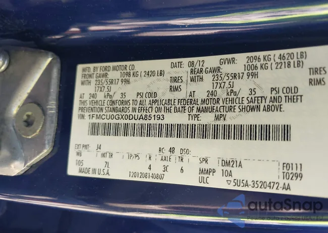 1FMCU0GX0DUA85193: 43168247